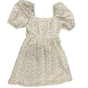 Copper Key Floral Puff Sleeve Mini Dress White Orange Cottagecore Small